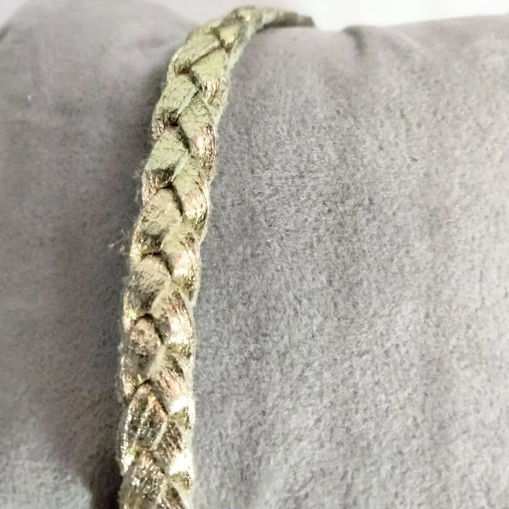 Braided Metallic Gold Leather Bracelet Charm Holder Snap Closure - Picture 1 of 8